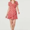 Ditsy Floral Short Faux Wrap Dress 1 Ditsy Floral Short Faux Wrap Dress -Hallmark Style D170671 RED 1
