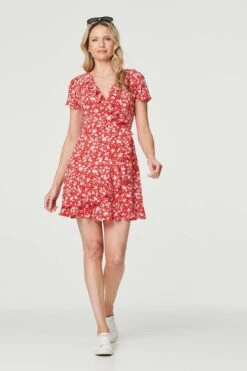 Ditsy Floral Short Faux Wrap Dress