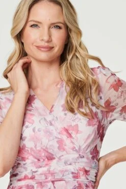 Floral Wrap Front Tea Dress -Hallmark Style D170677 MULTI RED 5