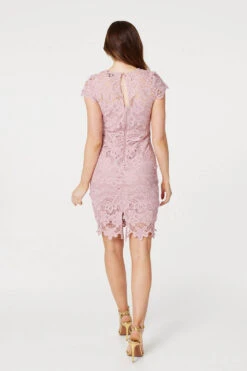 Lace Overlay Bodycon Short Dress -Hallmark Style D170688 PINK 5