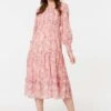 Floral Print Smocked Midi Dress -Hallmark Style D170707 MULTI PINK 1