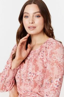 Floral Print Smocked Midi Dress -Hallmark Style D170707 MULTI PINK 5
