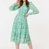 Floral Long Sleeve Midi Smock Dress -Hallmark Style D170708 BLUE 2