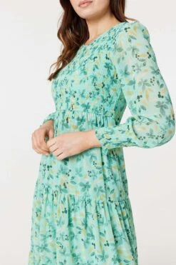 Floral Long Sleeve Midi Smock Dress -Hallmark Style D170708 BLUE 5