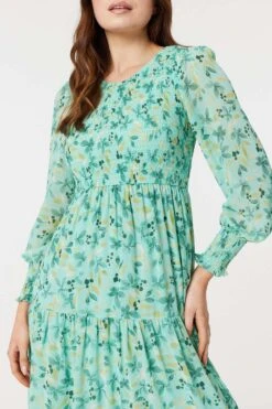Floral Long Sleeve Midi Smock Dress -Hallmark Style D170708 BLUE 6