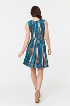 Printed Sleeveless Short Dress -Hallmark Style D170744 TEAL 7