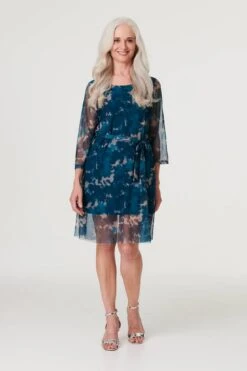 Printed Sheer Short Layered Dress -Hallmark Style D170748 MULTI GREEN 3