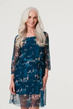 Printed Sheer Short Layered Dress -Hallmark Style D170748 MULTI GREEN 4