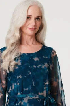 Printed Sheer Short Layered Dress -Hallmark Style D170748 MULTI GREEN 5