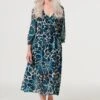 Floral Semi Sheer V-Neck Midi Dress -Hallmark Style D170749 MULTI GREEN 2