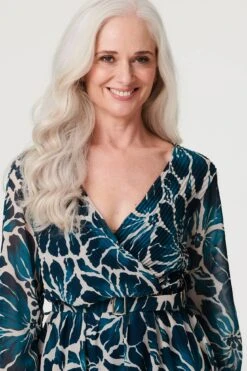 Floral Semi Sheer V-Neck Midi Dress -Hallmark Style D170749 MULTI GREEN 4