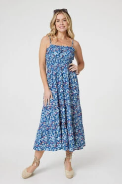 Floral Sleeveless Midi Sun Dress -Hallmark Style D170752 MULTI BLU 1