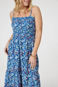 Floral Sleeveless Midi Sun Dress -Hallmark Style D170752 MULTI BLU 5