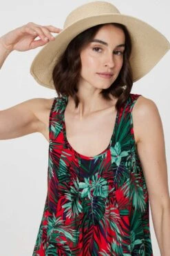 Leaf Print Sleeveless Tunic Dress -Hallmark Style D170998 MULTI RED 3