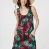 Leaf Print Sleeveless Tunic Dress -Hallmark Style D170998 MULTI RED 5