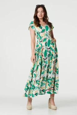 Printed Lace Trim Maxi Dress -Hallmark Style D170999 MULTI GREEN 1