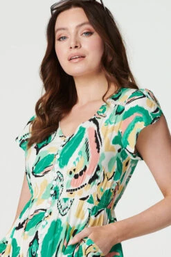 Printed Lace Trim Maxi Dress -Hallmark Style D170999 MULTI GREEN 4