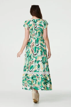 Printed Lace Trim Maxi Dress -Hallmark Style D170999 MULTI GREEN 5