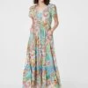 Paisley V-Neck Button Detail Maxi Dress -Hallmark Style D171000 MULTI BLUE 2