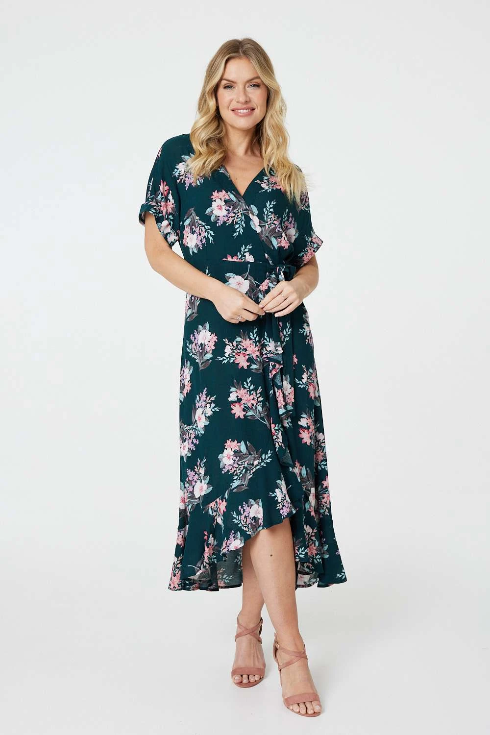 Floral Frill Hem Midi Wrap Dress 3 Floral Frill Hem Midi Wrap Dress