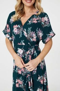 Floral Frill Hem Midi Wrap Dress 14 Floral Frill Hem Midi Wrap Dress -Hallmark Style D171014 DARK GREEN 6