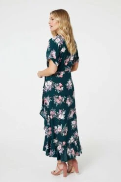 Floral Frill Hem Midi Wrap Dress 13 Floral Frill Hem Midi Wrap Dress -Hallmark Style D171014 DARK GREEN 8
