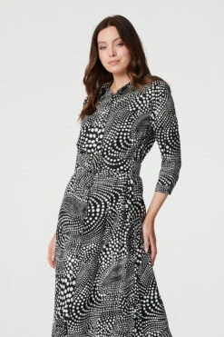 Dotty Print 3/4 Sleeve Shirt Dress -Hallmark Style D171213 MULTI BLACK 4
