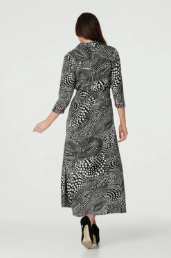 Dotty Print 3/4 Sleeve Shirt Dress -Hallmark Style D171213 MULTI BLACK 6