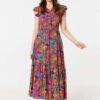 Floral Frill Cap Sleeve Midi Dress -Hallmark Style D171218 MULTI PINK 1