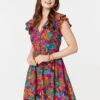 Floral V-Neck Frilled Sleeve Short Dress -Hallmark Style D171219 MULTI PINK 3