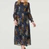 Printed Long Puff Sleeve Midi Dress -Hallmark Style D171230 MULTI NAVY 2