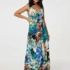 Tropical Print V-Neck Empire Maxi Dress