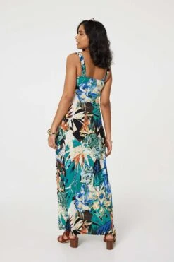 Tropical Print V-Neck Empire Maxi Dress -Hallmark Style D171231 MULTI GREEN 2