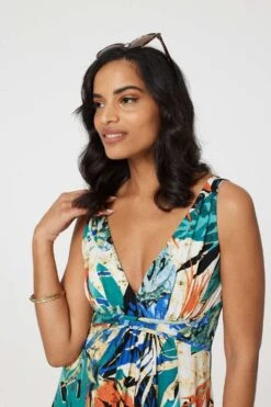Tropical Print V-Neck Empire Maxi Dress -Hallmark Style D171231 MULTI GREEN 4