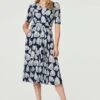 Printed Short Sleeve Wrap Tea Dress