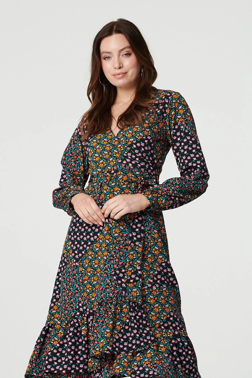 Patchwork Print Ruffled Wrap Dress 4 Patchwork Print Ruffled Wrap Dress - Image 2