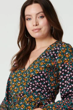 Patchwork Print Ruffled Wrap Dress 11 Patchwork Print Ruffled Wrap Dress -Hallmark Style D171255 MULTI BLACK 4