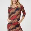 Printed Short Hem Tunic Dress -Hallmark Style D171317 MULTI RED 3