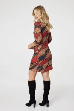 Printed Short Hem Tunic Dress -Hallmark Style D171317 MULTI RED 7