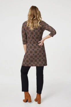 Printed Pocket Detail Tunic Dress -Hallmark Style D171318 MULTI BLACK 7