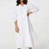 Broderie Anglaise 3/4 Sleeve Midi Dress -Hallmark Style D171349 WHITE 1