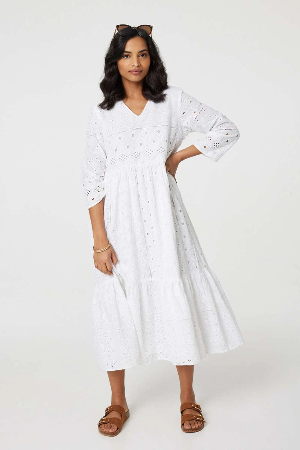 Broderie Anglaise 3/4 Sleeve Midi Dress 3 Broderie Anglaise 3/4 Sleeve Midi Dress