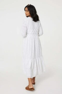Broderie Anglaise 3/4 Sleeve Midi Dress 11 Broderie Anglaise 3/4 Sleeve Midi Dress -Hallmark Style D171349 WHITE 2
