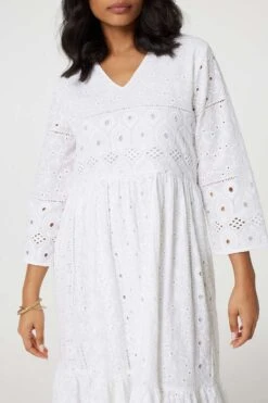 Broderie Anglaise 3/4 Sleeve Midi Dress 12 Broderie Anglaise 3/4 Sleeve Midi Dress -Hallmark Style D171349 WHITE 6