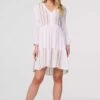 Embroidered V-Neck Tiered Smock Dress -Hallmark Style D171899 WHITE 1