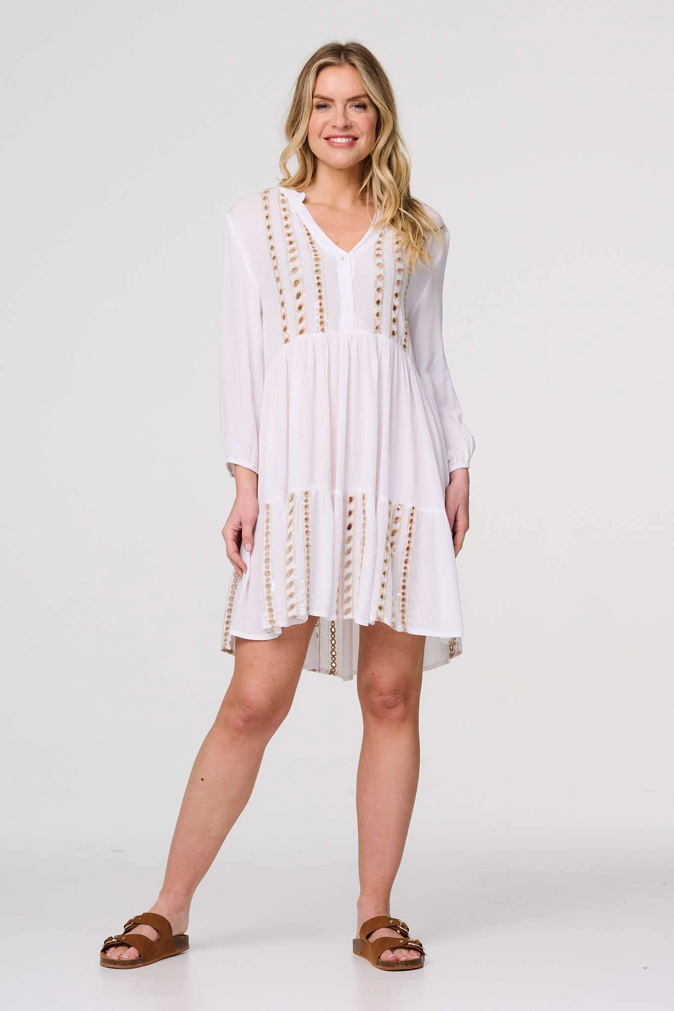 Embroidered V-Neck Tiered Smock Dress 3 Embroidered V-Neck Tiered Smock Dress