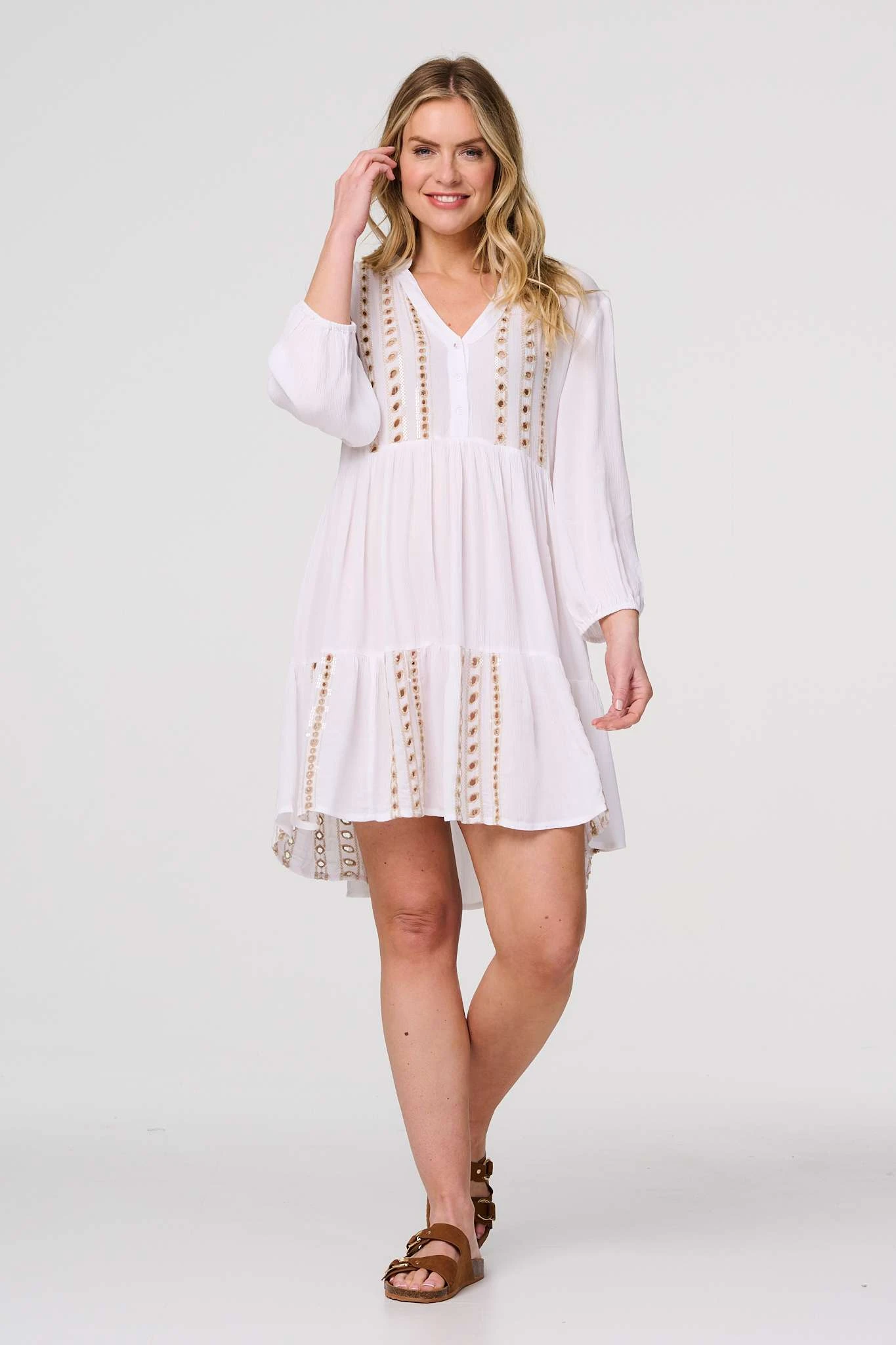 Embroidered V-Neck Tiered Smock Dress 9 Embroidered V-Neck Tiered Smock Dress - Image 7