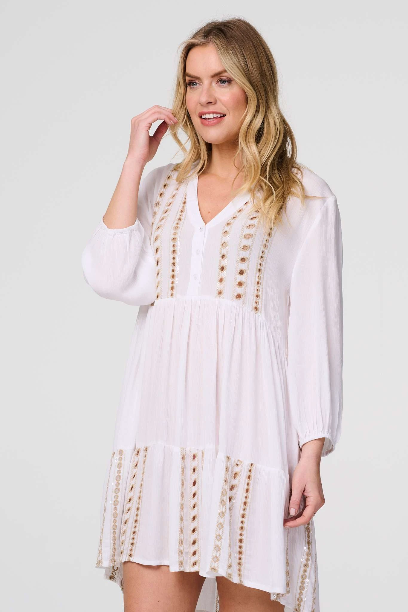 Embroidered V-Neck Tiered Smock Dress 4 Embroidered V-Neck Tiered Smock Dress - Image 2