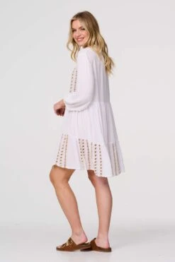 Embroidered V-Neck Tiered Smock Dress 13 Embroidered V-Neck Tiered Smock Dress -Hallmark Style D171899 WHITE 7