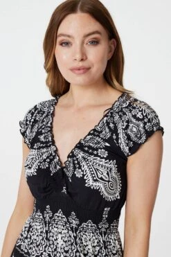 Mosaic Print Cap Sleeve Maxi Dress -Hallmark Style D37744PE MULTI BLACK 4